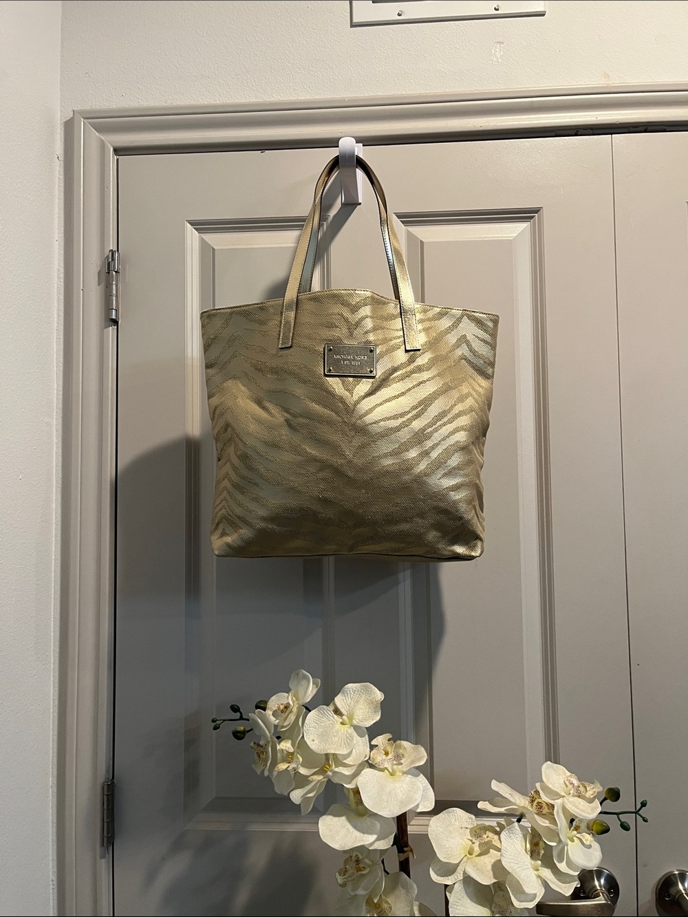 Michael Kors Gold Zebra-Print Tote - Picture 2 of 7